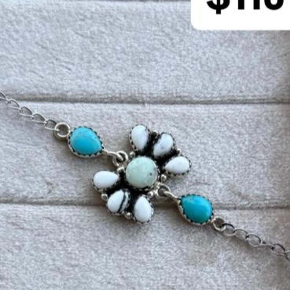 Paloma White Buffalo & Kingman Turquoise Cluster Sterling Silver Bracelet